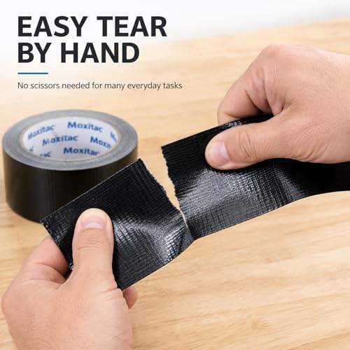 Image of Black Duct Tape Heavy Duty, 2 Rolls, 2 Inch x 30 Yards Each, PE Coated Cloth Tape, Easy Tear by Hand, Water-Resistant Surface for Repairs, Packaging, Bundling, Garage and Workshop