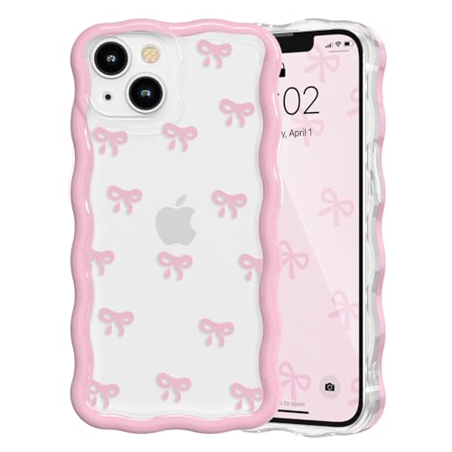 Coque iPhone 14 nœud rose en TPU souple transparent QLTYPRI