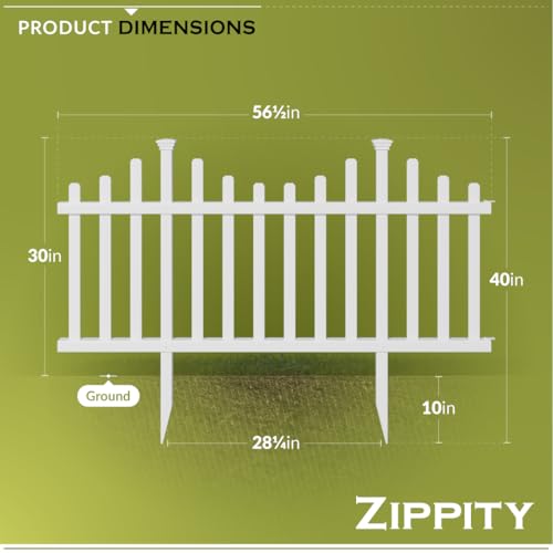 2.5ft H x 4.7ft W (2 Panels) No Dig Zippity Madison Fence Panel Kit, No Dig Fence Panels, White Vinyl Fences for Yard, Temporary Fence for Backyard, White Picket Fence Garden Border, DIY Fence ZP19001