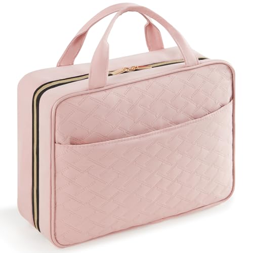 Lifewit Neceser Mujer Viaje, Bolsa de Maquillaje Organizador para Colgar, Grande Bolsas de Aseo con 4 Compartimentos Transparentes, Makeup Bag con Gancho, Grande, Rosa
