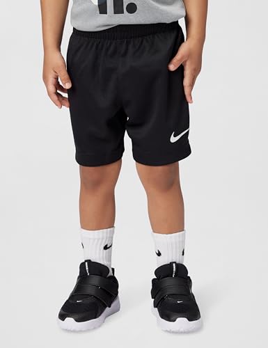 Image of Nike Boys Polyester Solid Little 2 Piece Swoosh T-Shirt Tee & Mesh Shorts Set