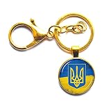 Porte-clés « Prière pour Ukraine », motif drapeau ukrainien, cabochon photo artistique de voiture, symbole ukrainien rune pour homme et femme (doré)