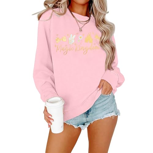 Image of BANGELY Fantastical Sweatshirt Women Cute Embroidered Fantastical Princess Sweater Family Vacation Shirt Long Sleeve Top