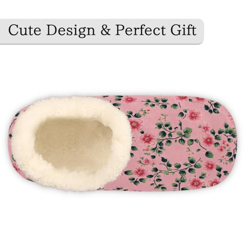 Pink Floral Pattern Slippers for Women Slipper Socks Soft Fuzzy House Slippers Shoes for Indoor Bedroom, Winter Cozy Christmas Gifts3