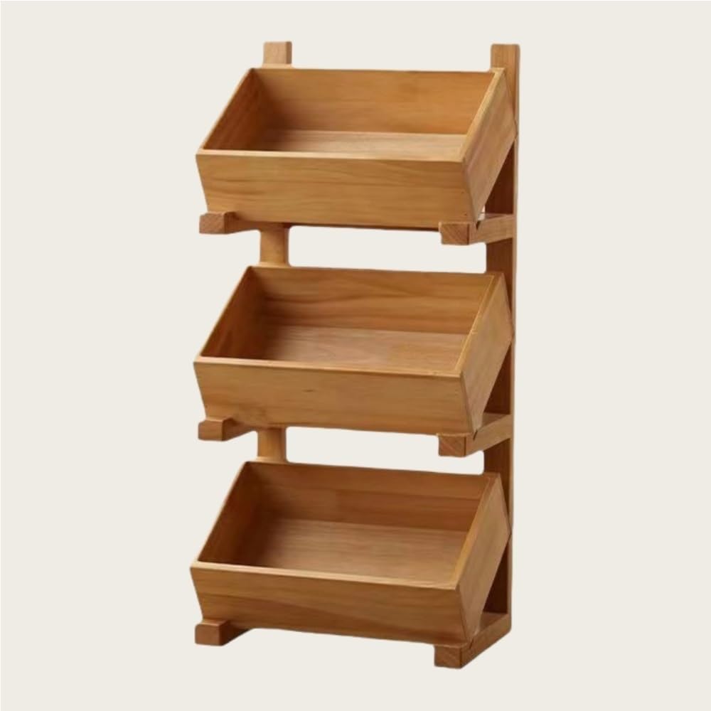 Wooden Storage Rack, Multi-Layer Storage Basket, Multifunctional Display Stand, Open Sundries Rack for Living Room, Kitchen, Entrance(13.8 * 9.5 * 29.9IN)
