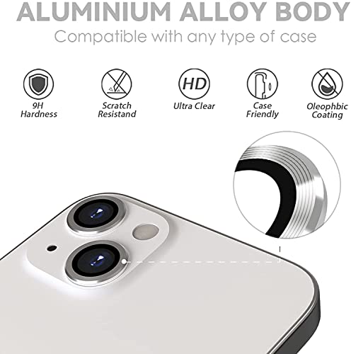 Image of Compatible for i Phone 14 | iPhone 14 Plus Camera Lens Protector, Tempered Glass Bling, Alloy Metal Camera prtotecton for i phone14 Silver
