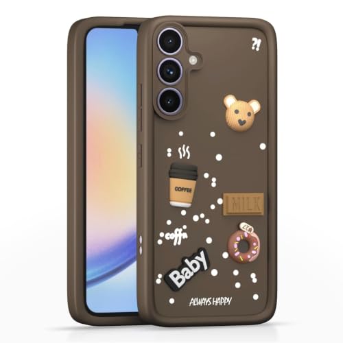Image of Bintage Back Cover Compatible for Samsung Galaxy A34 5G | Cute 3D Taddy Ball Bear Milk Cake Coffee Silicon Case Full Body & Camera Protection - Brown
