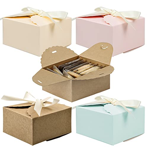 Cisolen 20 peças caixa de papel Kraft caixa de presente com fita bricolage caixa de embalagem de presente caixas de cartão com tampa para festa casamento presentes aniversários Natal