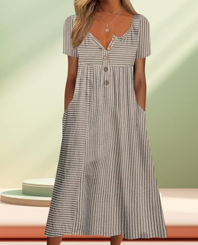 2025 New Women's Summer Boho Maxi Dress Floral Print Short Sleeve V-Neck - Loose Casual with Pockets - Vacation3