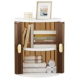 Round Nightstand, Modern End Table with Accordion Door, Semi-Transparent Coffee Table for Bedroom, Living Room, and Home Office (Brown)