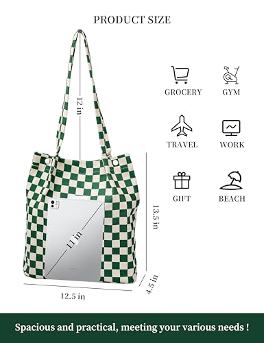 Image of TOPASION Cute Corduroy Tote Bag Canvas Shoulder Handbags for Women Travel Shopping
