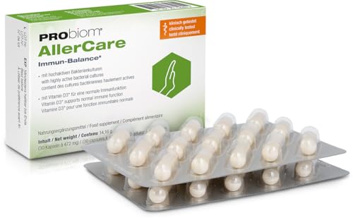 PRObiom® AllerCare bei überreagierendem Immunsystem – Klinisch getestete Bakterienkulturen & Vitamin D3–Unterstützung für ein ausgeglichenes Immunsystem–für Kinder & Erwachsene -30 Kapseln (1 Monat)