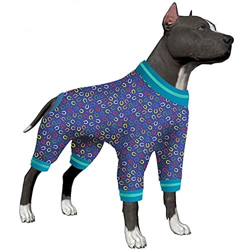 LovinPet Pajamas for Dogs, Base Pjs Under Dog Hoodies, Large Dog Pajamas, Lightweight Stretchy Shine Bright Toss Light Navy Prints Big Dog Jammies, UV Protection, Adorable Dog Jumpsuit L
