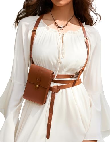 Sac banane Renaissance femme avec harnais de corps pirate steampunk marron