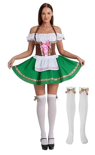 Maxim Party Supplies Women's Oktoberfest Outfit - Bavarian Maid Dress with Stockings & Bows - Dirndl Style German Dress