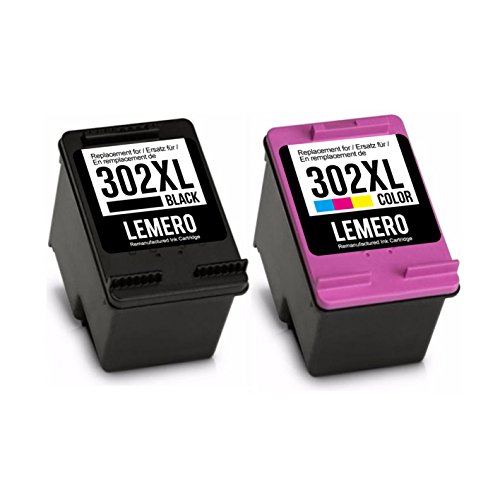 2 LEMERO 302XL Reconditionné Cartouches d'encre pour HP 302 pour Deskjet 3630 2130 Officejet 3830 4650 3831 4652 4654 4655 4657 4658 Envy 4520 4510 4521 4522 4524 4525 4527 4528