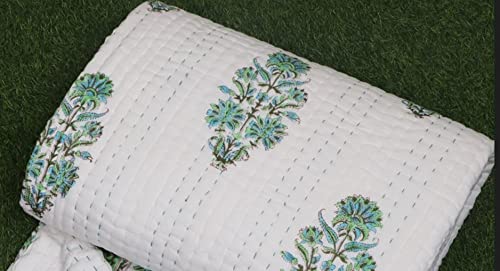 Edredón Kantha de algodón artesanal estampado a mano 90x108 boho 5