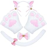 Spooktacular Creations 5 Pcs Kitten White Kitty Cat Costume Accessories with Cat Ears Headband, Paws Gloves, Choker, Tail for Adult, Kids, Cosplay, Halloween Party Dress Up Set
