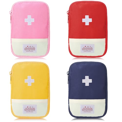 ViEinkaufen Paquete de 4 mini bolsas de primeros auxilios de viaje, mini bolsa de primeros auxilios, bolsas de almacenamiento de medicamentos vacías portátiles para camping, hogar, senderismo, kit de