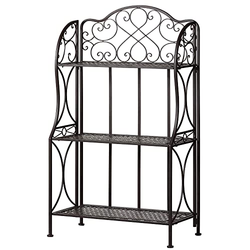 XAONIEN Kitchen Metal Bakers Rack Microwave Oven Stand Kitchens with Storage Three-Tiered Kitchen Organization Shelf Rack 27 x 13.75 x 48.6 Antique Bronze