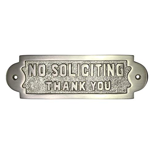 Adonai Hardware Rectangular "NO SOLICITING" Brass Door Sign - Satin Nickel
