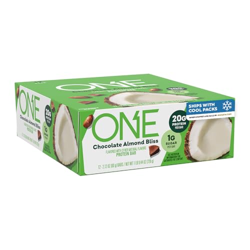 ONE Protein Bars Chocolate Almond Bliss Gluten Free with 20g Protein and 1g Sugar Pantry Staples 2.12 oz (12 Pack) Packaging May Vary