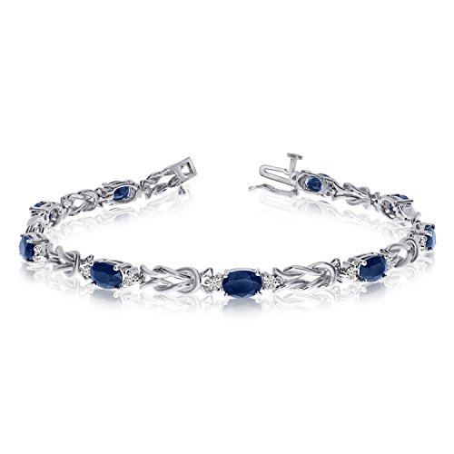14k White Gold Natural Sapphire And Diamond Tennis Bracelet