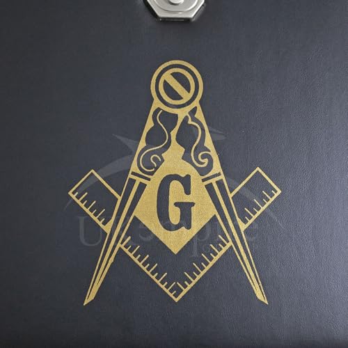 Image of Masonic Apron & Chain Collar Case Leather Master Mason (Printed) MM, Provincial Size - Freemason Carrying Bags (Gold)