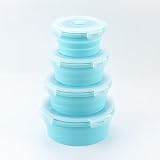 Gooup-JSTRA 4-Piece Collapsible Silicone Bowls Set with Lids & Utensils | Space-Saving, Stackable Food Containers for Camping, Travel, Kitchen | Microwave, Dishwasher, Freezer Safe