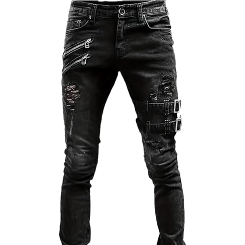 Casual and Cool Hip Hop Denim Pants - Men's Skinny Jeans with Side Pockets and Angled Cargo Trousers in Black