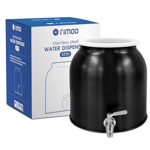 RIMOO 2.5 Gallon Stainless Steel Water Crock, Countertop Water Dispenser for 3-5 Gallon Bottle, Water Bottle Beverage Dispenser with Stainless Steel Spigot & Lid for Parties Lemonade, Home Water