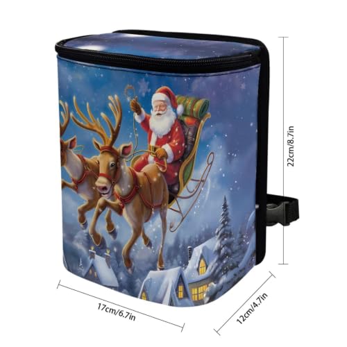 Image of Christmas Santa Claus Car Trash Can with Lid Proof Organizer and Storage Bag Car Garbage Can with Adjustable Straps for Cars Truck,SUV