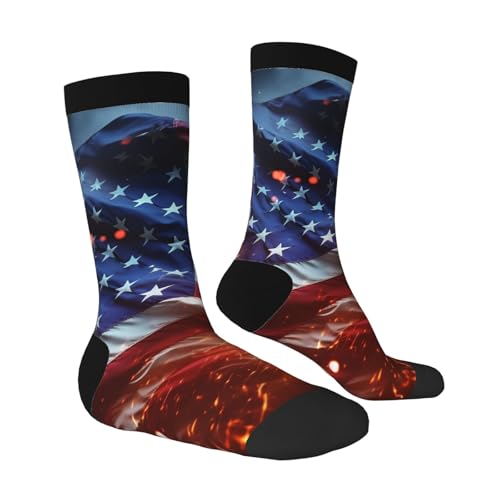 OUSIKA Fireworks American Flag Athletic Socks for Men Sport Running Calf Socks Breathable Crew Socks for Women Novelty Socks, 3 Black, One Size2