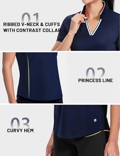 MIER V-Neck Polo Shirts for Women Short Sleeve UPF 50+ Sun Protection Golf Tennis Active Stretch Collared Shirt Tops, Dry Fit3