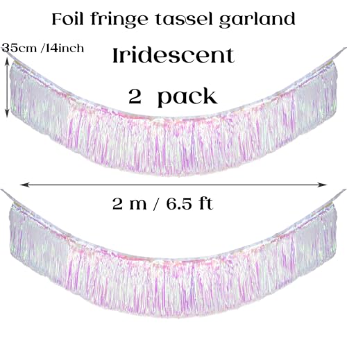 Image of Premium Iridescent Fringe Tinsel Garland for Party Decorations -4 Layers Thick, 2 Pack | LILF Foil Metallic Tinsel Banner Party Streamers for Wedding Birthday Christmas Decoration