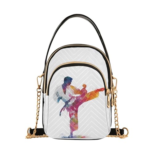 Watercolor Taekwondo Print Crossbody Bags for Women Detachable Strap Purses Shoulder Bag Travel Handbags