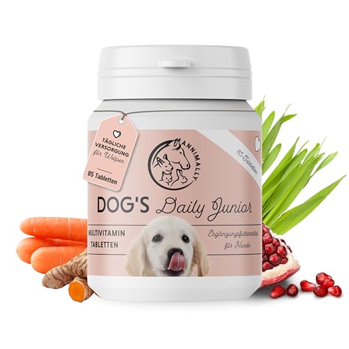 Annimally Dog's Daily Junior - Multivitamin Tabletten für Welpen & Junghunde, Vitamin B Komplex mit Calcium & natürlichen Pflanzenstoffen, 85 Stück