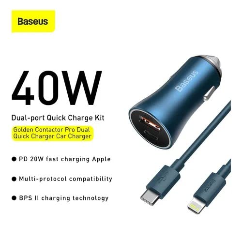Kit Carregador Veicular Baseus 40w Usb-c Turbo+cabo iPhone