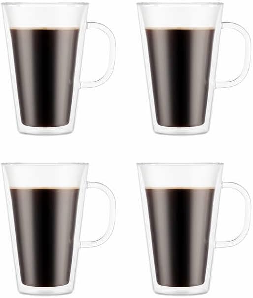 Canteen Double Wall Mugs, 4-piece Set (13.5 floz, double wall glass, clear)