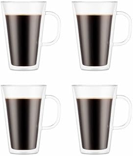 Canteen Double Wall Mugs, 4-piece Set (13.5 floz, double wall glass, clear)