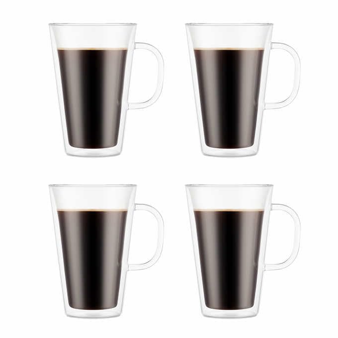 Canteen Double Wall Mugs, 4-piece Set (13.5 floz, double wall glass, clear)