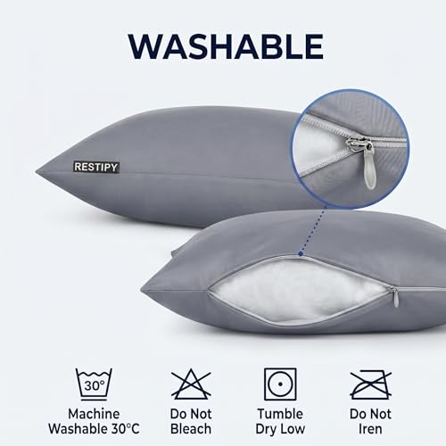 Image of Restify Microfiber Bed Pillow Pack of 1, 24 x 16 Inch Grey | Ultra Soft Sleeping Pillows for Adults | Breathable Velvet Cover | Hotel Quality Pillow for Back, Side & Stomach Sleepers