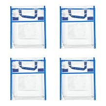 Really Good Stuff Store More Medium Book Pouches, 4 Pack, Clear, Stitched-On Handle, Clear Name Tag Pocket, Durable Fabric, Water Resistant, Send Home Books and Homework