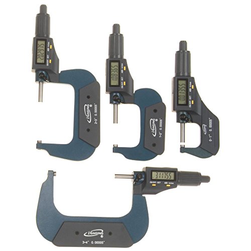 Igaging 4 Pc 0-1", 1-2", 2-3", 3-4" (0-4") Digital Electronic Outside Micrometer W/Large Lcd Display Inch/Metric #TOP18