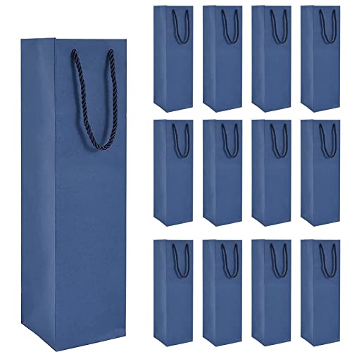 DQZSY Lot de 12 Sacs en Papier Kraft pour Bouteille de vin avec poignées, Papier de Soie Kraft, Sac de vin pour Noël, Mariage, fête, 9,5 x 9,5 x 35, cm Bleu, Toutes Les Occasions Cover