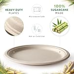 Compostable Plates, Disposable Heavy Duty Paper Plates - [125 Count] 9 Inch, Unbleached Biodegradable, Made of Natural Sugarcane Bagasse, Brown, For Everyday Use Meals, Dinner, Party, Eco-Friendly - Image 2