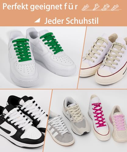 Stepace 2 Paar Elastische Schnürsenkel ohne Binden - 8mm Breit Flache Hohe Elastizität mit Metallschnalle für Sneaker Kinder Erwachsene Weiß 120