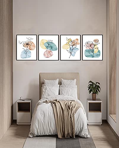 Minimalist Abstract Boho Aesthetic Line Modern Botanical Floral Plant Posters Prints Pictures Paintings Wall Art Decor Decorations Gifts For Living Room, Bedroom Bathrooms - 8X10 Inches Unframed Set Of 4 By Group Dmr (C2) #TOP6