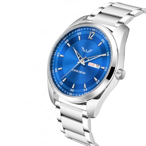 Image of LOUIS DEVIN Stainless Steel Chain Analog Wrist Watch for Men with Day and Date Display (Black /Blue /Brown /Silver Dial) | LD-GR405-CH