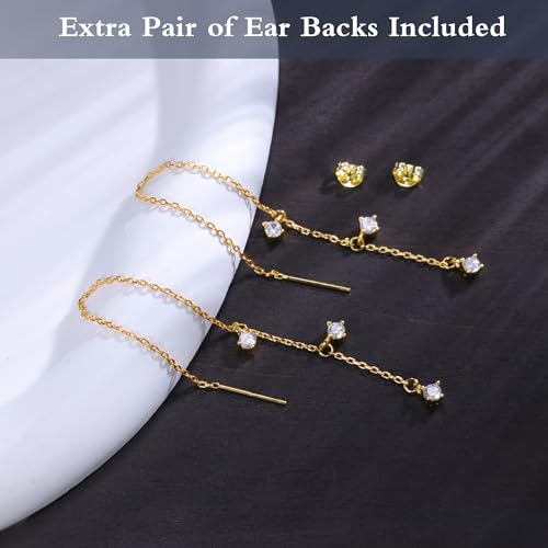 925 Sterling Silver 14K Gold Plated Chain Dangle Earrings, ALEXCRAFT Tassel Dangling Long Drop Earring for Trendy Women Fringe Earings Cubic Zirconia Hypoallergenic4